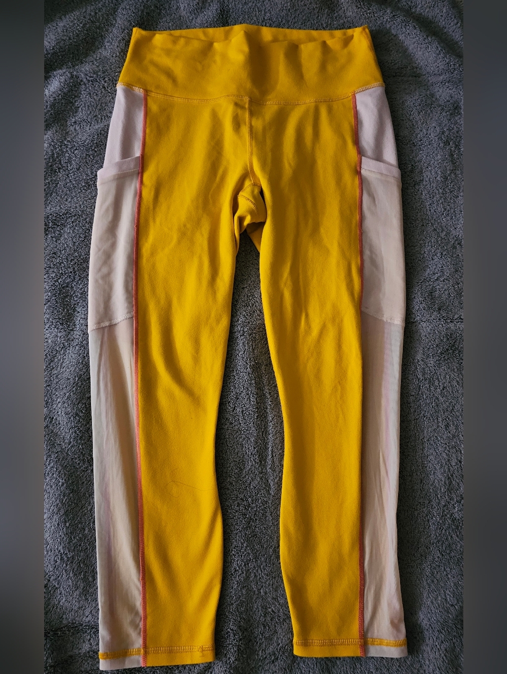 Fabletics Yellow Leggings with Light Pink Side Panels